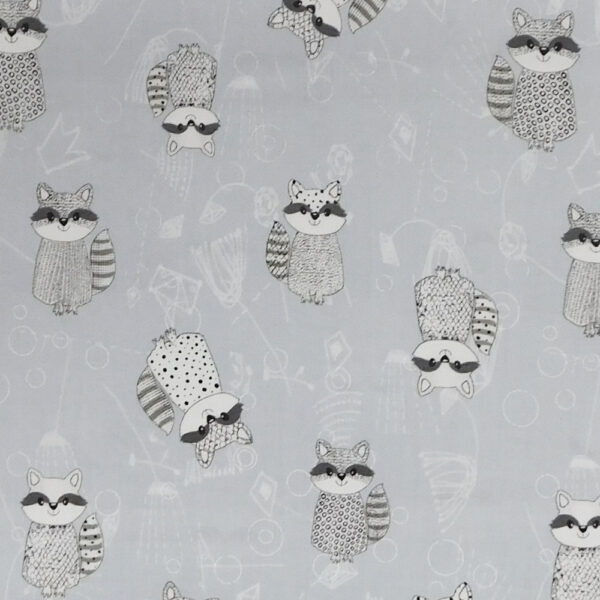 Quilting Patchwork Fabric Grey Raccoon Allover 50x55cm FQ