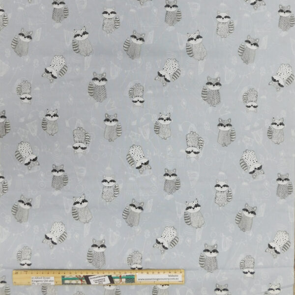Quilting Patchwork Fabric Grey Raccoon Allover 50x55cm FQ