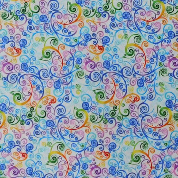 Quilting Patchwork Fabric Rainbow Swirls C Allover 50x55cm FQ