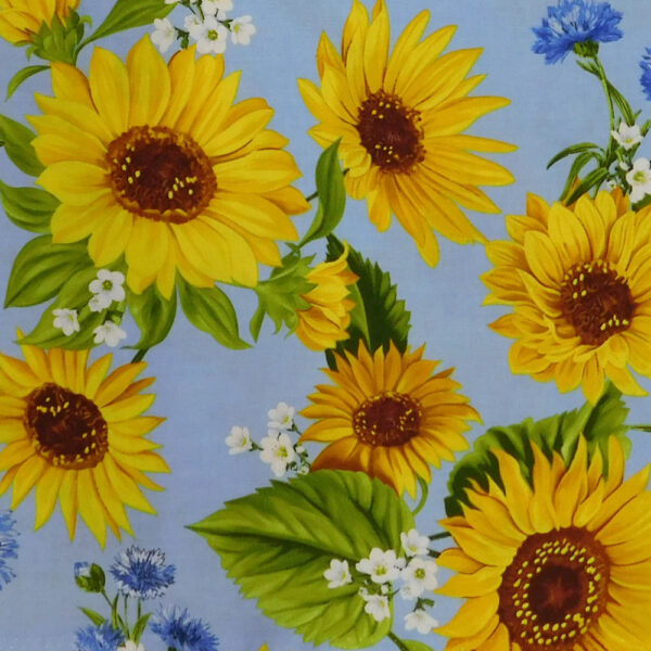 Quilting Patchwork Sewing Fabric Sunflower Garden Blue 50x55cm FQ