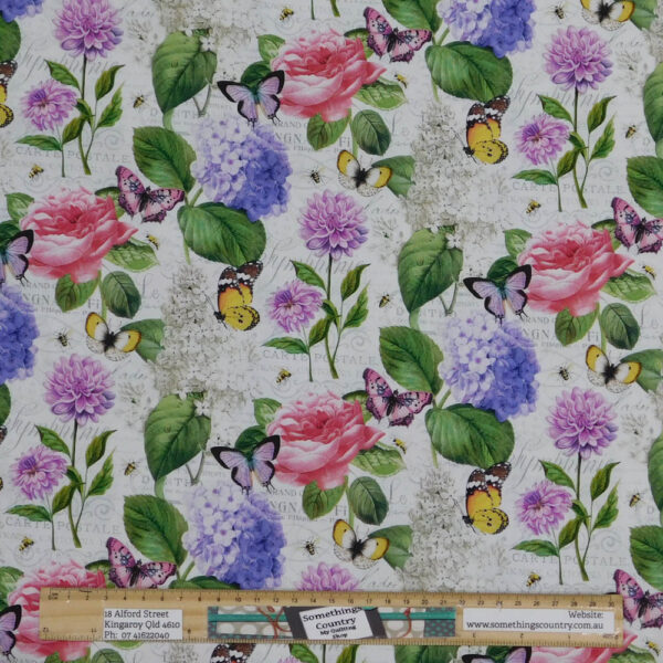 Quilting Patchwork Sewing Fabric Floral Butterfly Allover 50x55cm FQ