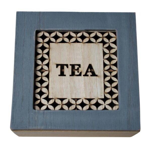 French Country Tea Bag Box Blue Cutouts Square Teabag Holder