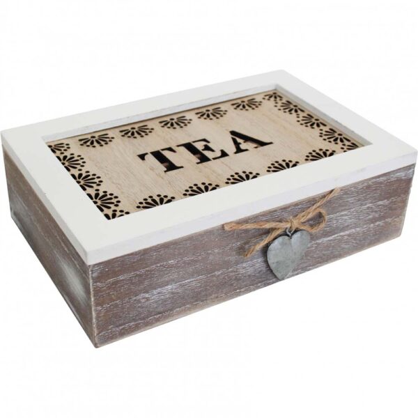 French Country Tea Bag Box Rectangle Rustic Heart Teabag Holder