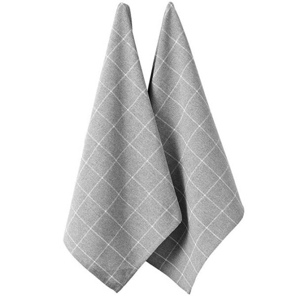 Ladelle Eco Check Tea Towels Grey Recycled Cotton Dish Cloths Set 2