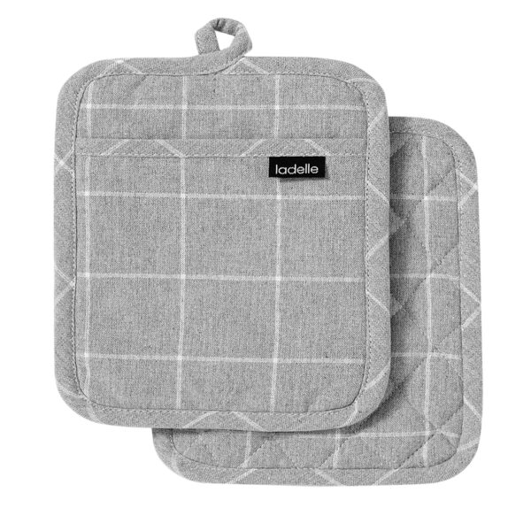 Ladelle Eco Check Recycled Grey Oven Pot Holders Set of 2