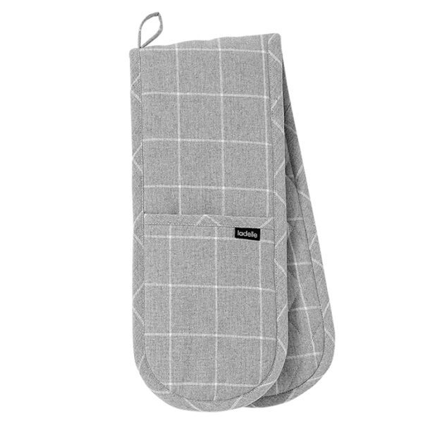 Ladelle Eco Check Recycled Grey Double Oven Mitts Set