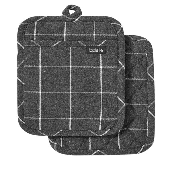 Ladelle Eco Check Recycled Charcoal Oven Pot Holders Set of 2