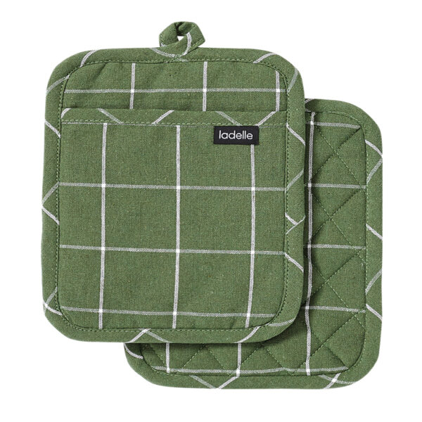 Ladelle Eco Check Recycled Green Oven Pot Holders Set of 2