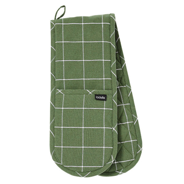 Ladelle Eco Check Recycled Green Double Oven Mitts Set