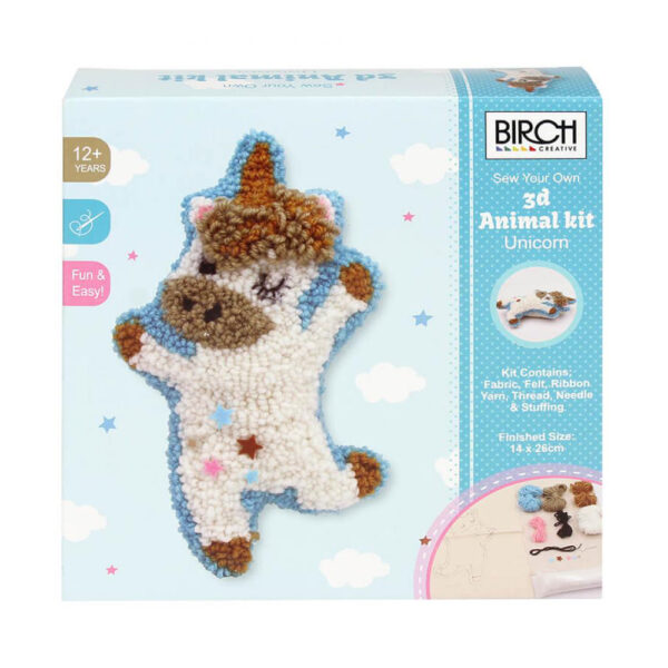 Birch Punch Needle Kit Kids Beginner 3D Unicorn Inc Threads 14x26cm