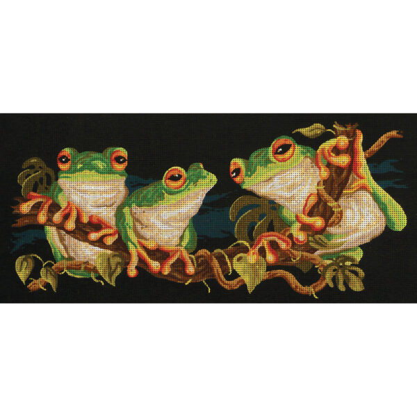 Country Threads Tapestry Printed Green Frogs Canvas
