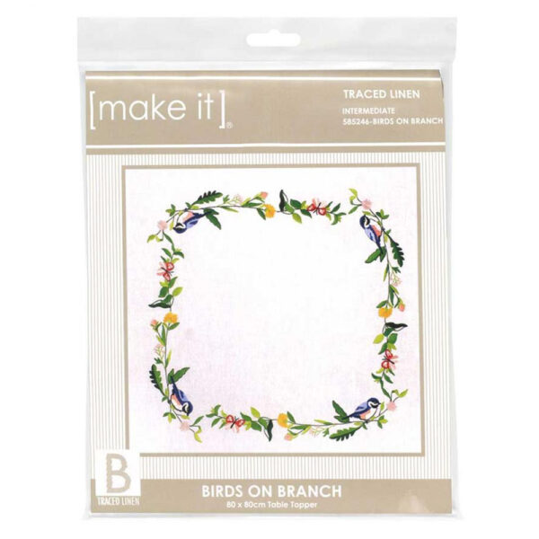 Make It Printed Embroidery Birds on Branches Table Topper Stitching Kit