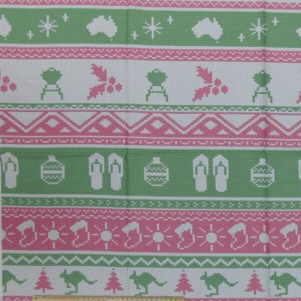 Patchwork Quilting Sewing Fabric Aussie Festive Knitting Pink Panel 65x110cm