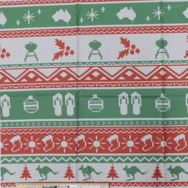 Patchwork Quilting Sewing Fabric Aussie Festive Knitting Red Panel 65x110cm