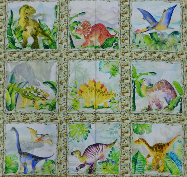 Patchwork Quilting Sewing Fabric Dinosaur Friends Panel 90x110cm