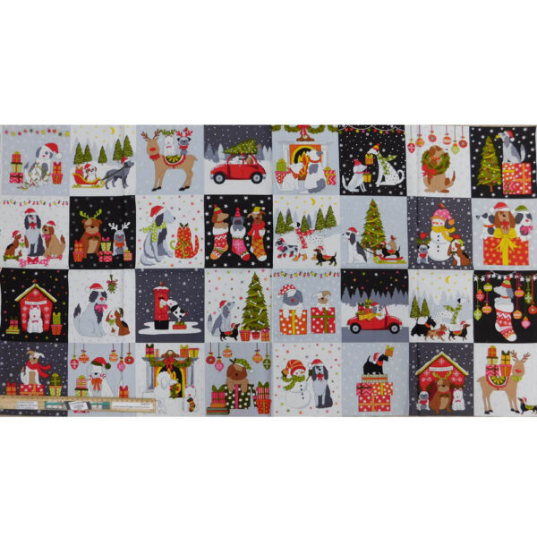 Patchwork Quilting Sewing Fabric Doggy Christmas Panel 59x110cm