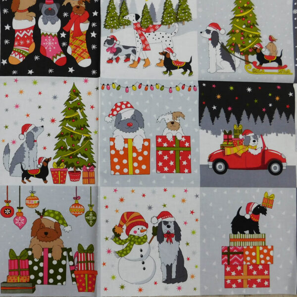 Patchwork Quilting Sewing Fabric Doggy Christmas Panel 59x110cm