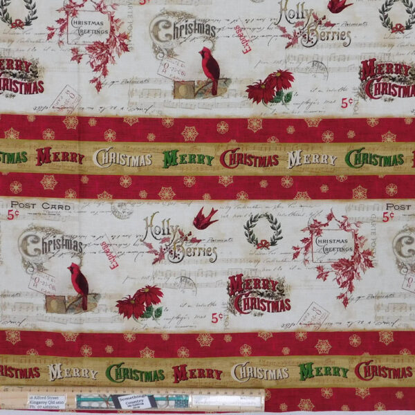 Patchwork Quilting Sewing Fabric Christmas Postcard Border 50x110cm