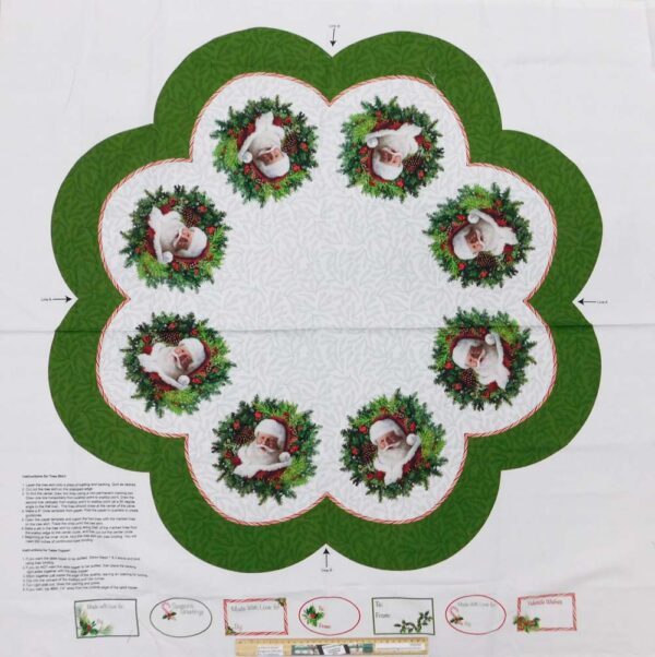 Patchwork Quilting Sewing Fabric Here's Santa Tree Skirt Panel 110x110cm