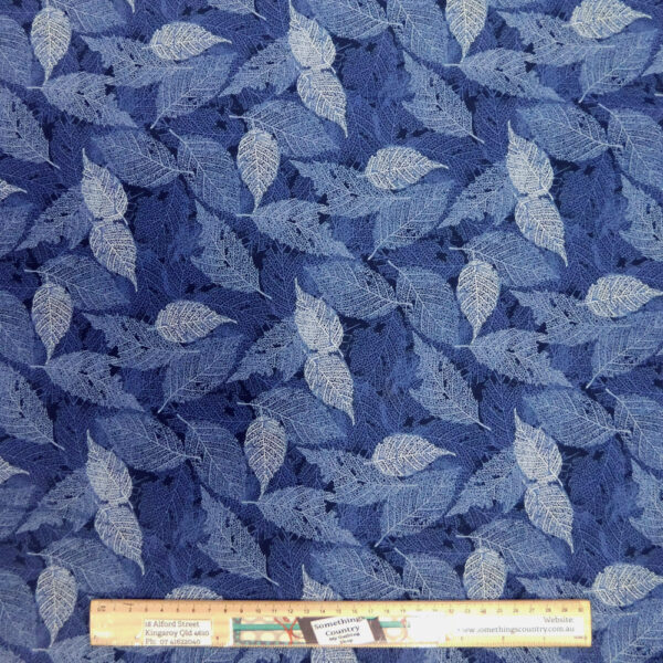 Quilting Patchwork Sewing Fabric Foliage Leaves Dark Navy 50x55cm FQ