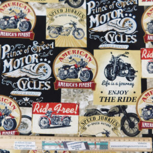 Quilting Patchwork Sewing Fabric Motorcycle Club 50x55cm FQ
