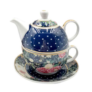 French Country Kitchen Tea For One Floral Garden Navy Teapot