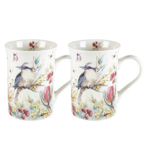 Elegant Kitchen Tea Coffee Fauna Kookaburra Mugs Cups Set of 2