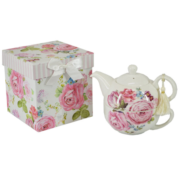 French Country Lovely Kitchen Tea For One Pink Rose China Teapot