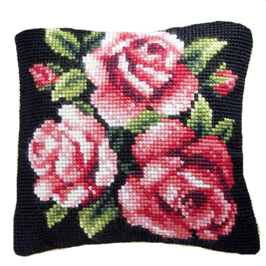 Crafting Kit Roses Cross Stitch Cushion Inc Canvas and Thread