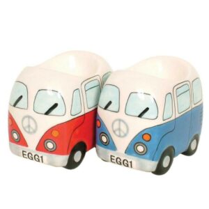 French Country Egg Cup Kombi Campervans Red and Blue Set 2