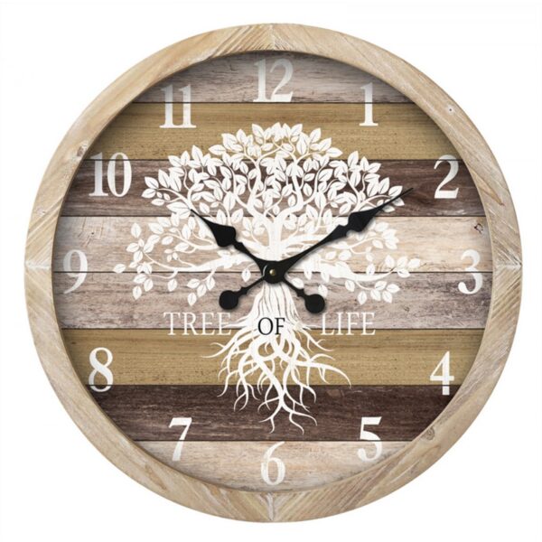 Clock French Country Wall 60cm Wood Tree of Life Natural Large