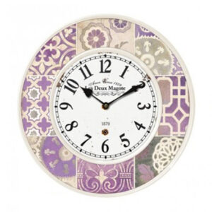Clock French Country Wall 40cm Moroccan Tile Purple Large