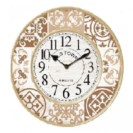 Clock French Country Wall 40cm Moroccan Tile Gold Old Town Metal