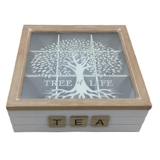 French Country Tea Bag Box Square White Tree of Life Teabag Holder