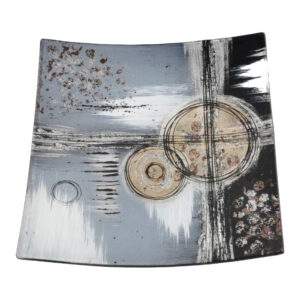 Printed Glass Decorative Plate Dish Stracta Grey Abstract Ornamental