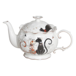 Elegant Kitchen Teapot Embossed Cat China Tea Pot 600ml Medium