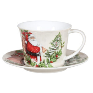 Elegant Kitchen Christmas Tea Cup and Saucer Set Santa China