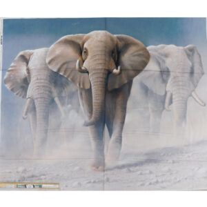 Patchwork Quilting Fabric On Safari African Elephants 92x110cm