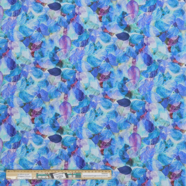 Quilting Patchwork Sewing Fabric Mystic Leaves Blues 50x55cm FQ