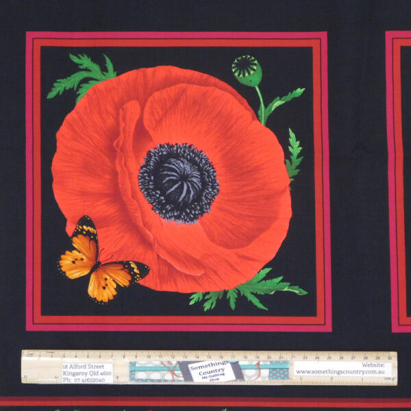 Patchwork Quilting Fabric Wild Poppy Flower Panel 61x110cm