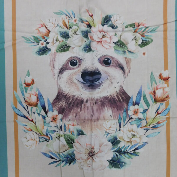 Patchwork Quilting Fabric Tropical Zoo Sloth Panel 60x110cm