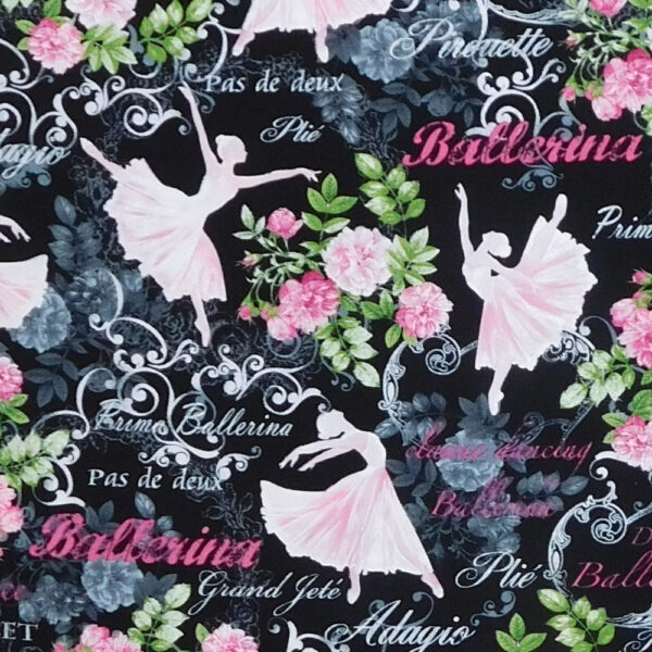Quilting Patchwork Sewing Fabric Ballerina Black Floral 50x55cm FQ