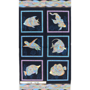 Patchwork Quilting Sewing Fabric Hooked on Fish Panel 61x110cm