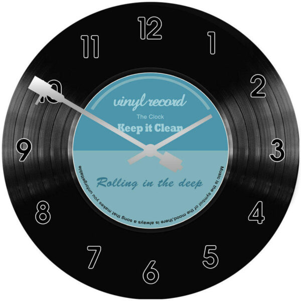 French Country Retro Wall Clock 30cm Blue Record Glass