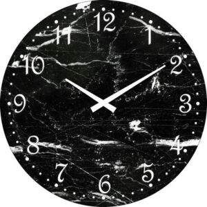 French Country Retro Wall Clock 30cm Black Marble Glass