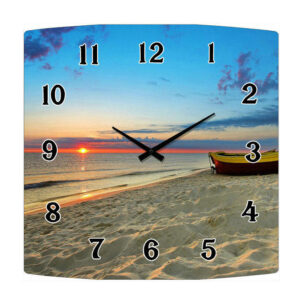 French Country Retro Wall Clock 30cm Beach at Dawn Glass