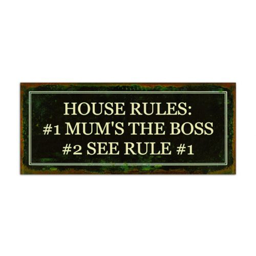 French Country Wall Art Tin Sign House Rules Mums Boss Rustic Plaque