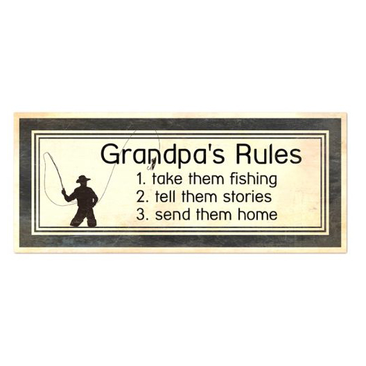 French Country Wall Art Tin Sign Grandpa's Rules Fishing Rustic Plaque
