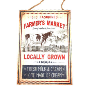 French Country Wall Art Tin Sign Farmers Market Cow Corrugated