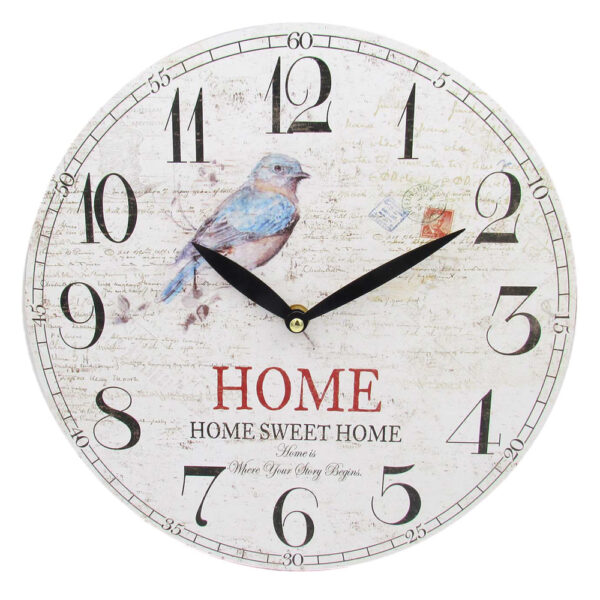 Clock Wall Hanging French Country Home Sweet Home Bird 29cm